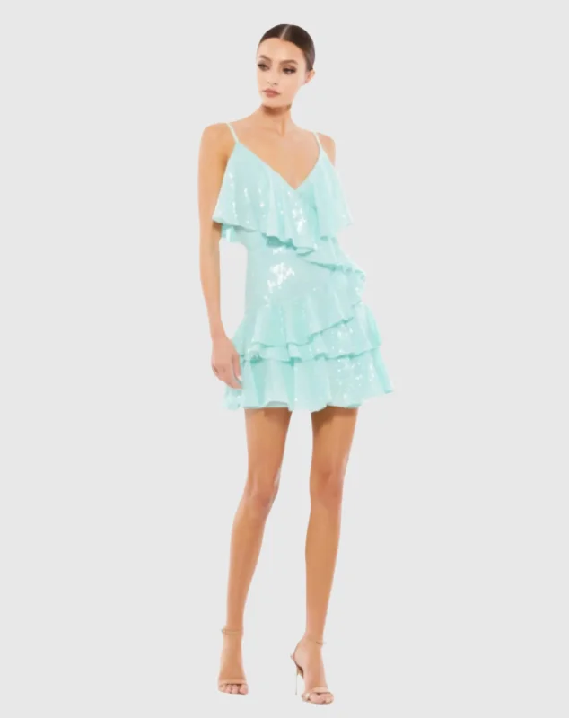 black mini dressesSequined Ruffle Tiered Faux Wrap Mini Dress - FINAL SALE