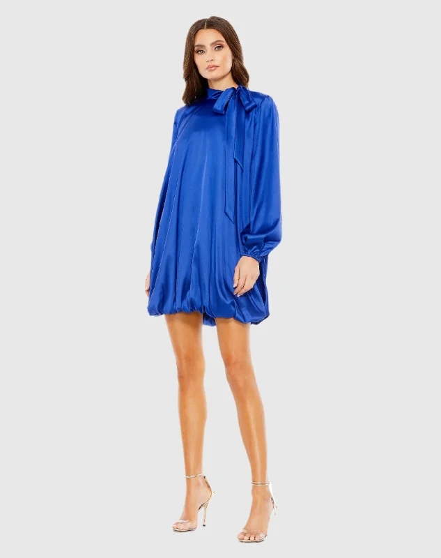 asymmetrical mini dressesHigh Neck Long Sleeve Bubble Hem Dress