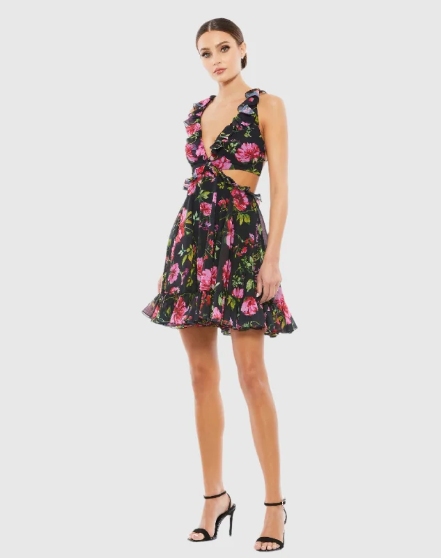 office appropriate mini dressesRuffle Cut Out Lace Up Flowy Mini Dress - FINAL SALE
