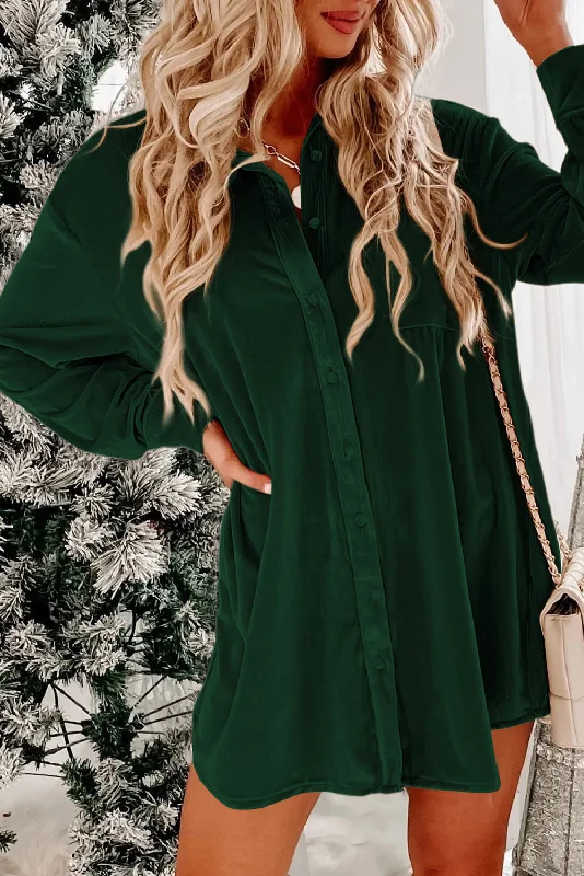 polyester mini dressesBlackish Green Velvet Button Front Shirt Long Sleeve Casual Mini Dress polyester mini dressesBlackish Green Velvet Button Front Shirt Long Sleeve Casual Mini Dress