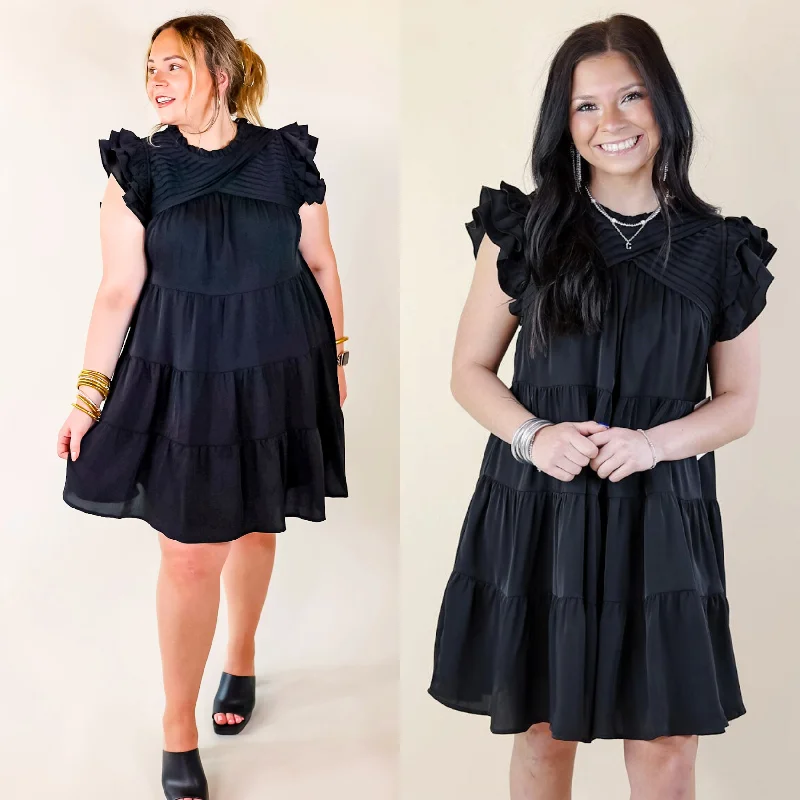 preppy mini dressesChic On Scene Ruffle Tiered Dress with Pleated Detailing in Black preppy mini dressesChic On Scene Ruffle Tiered Dress with Pleated Detailing in Black