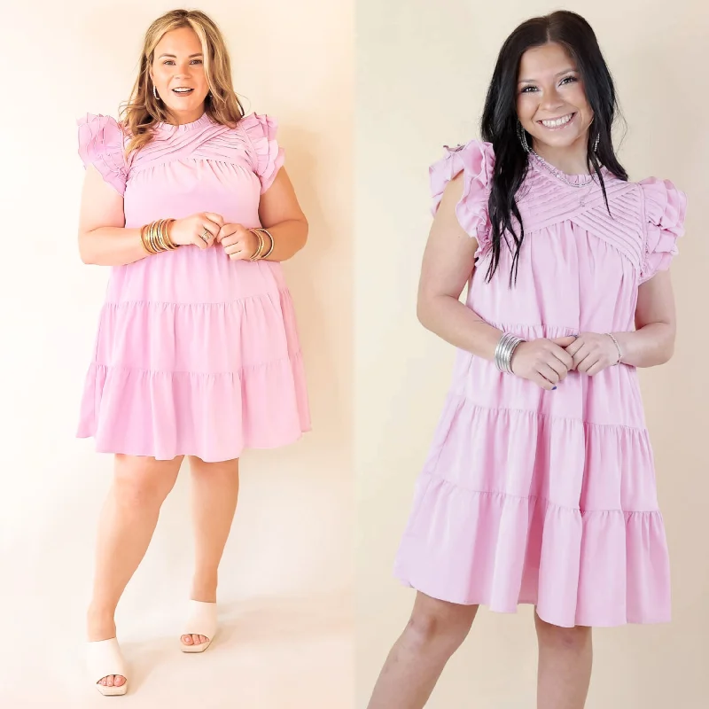 plus size mini dressesChic On Scene Ruffle Tiered Dress with Pleated Detailing in Light Pink