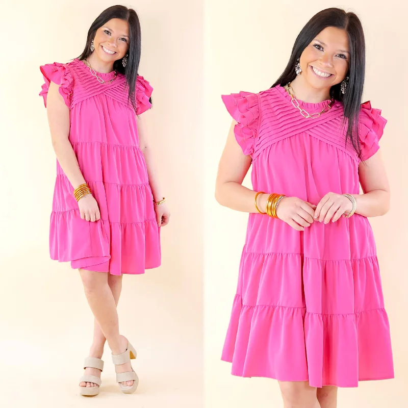 zip up mini dressesChic On Scene Ruffle Tiered Dress with Pleated Detailing in Pink zip up mini dressesChic On Scene Ruffle Tiered Dress with Pleated Detailing in Pink