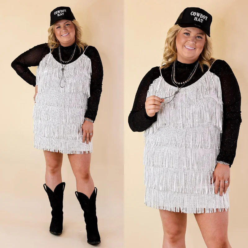 stripe mini dressesCowboy Killer Crystal Fringe Dress in White