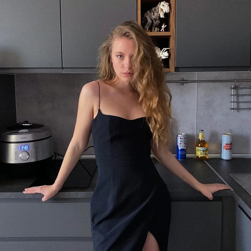 wedding guest mini dressesFashionSierra - Summer Daily Joker European And American Wind Flat Mouth Clavicle Shoulder Strap Waist Show Thin Halter Mini Dress