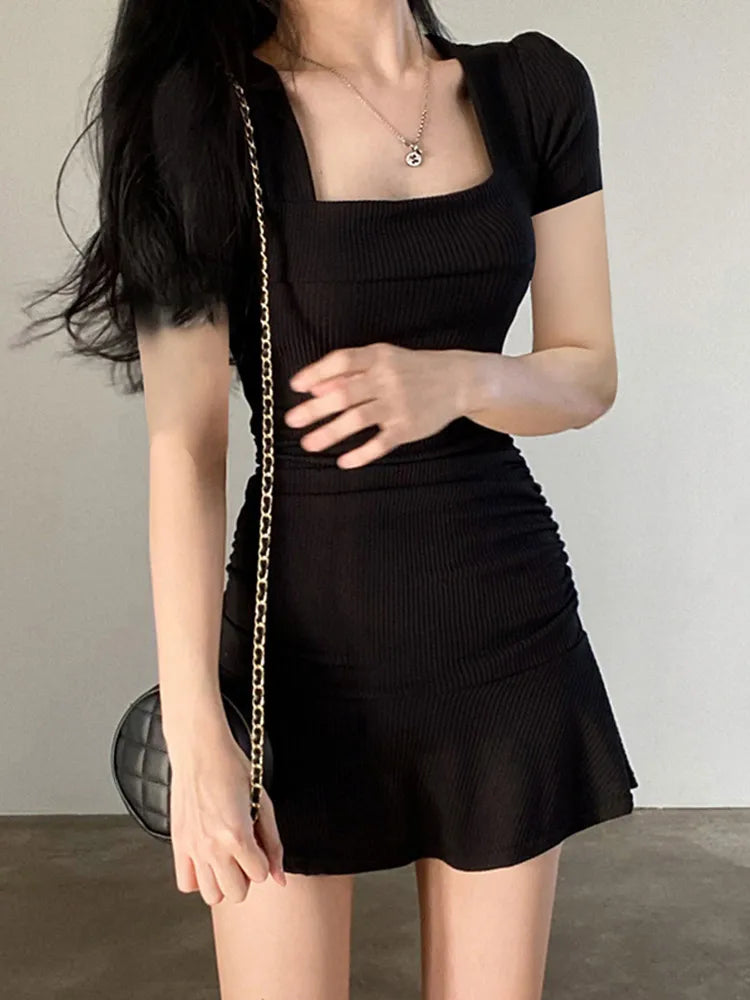 wrap style mini dressesFashionSierra - Ribbed Square Collar Casual Black Short Sleeve Ruffles Patchwork Mini Dress wrap style mini dressesFashionSierra - Ribbed Square Collar Casual Black Short Sleeve Ruffles Patchwork Mini Dress