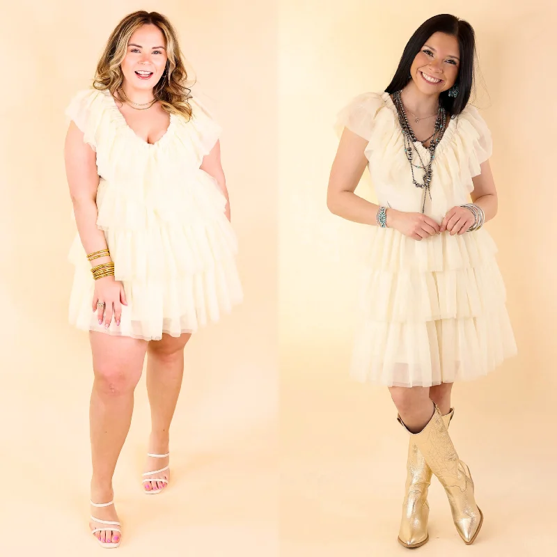 graduation mini dressesDazzle The Room Tulle Tiered Dress in Ivory