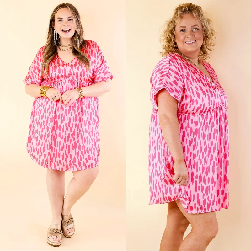 plaid mini dressesFresh Blossoms Dotted Print Babydoll Dress with V Neck in Pink