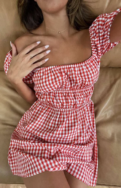 adjustable strap mini dressesI'm Yours Red Gingham Mini Dress