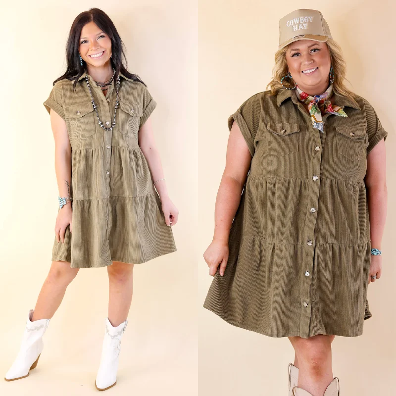 breathable mini dressesLatest Obsession Button Up Corduroy Dress in Olive Green