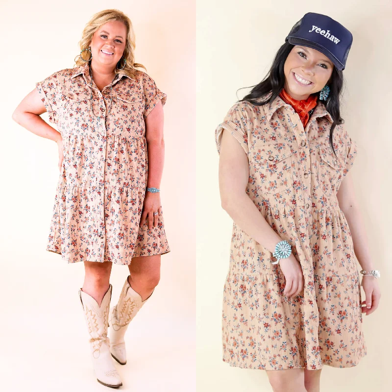 see through mini dressesLatest Obsession Button Up Floral Corduroy Dress in Tan