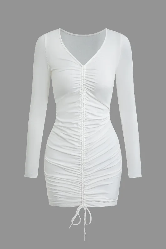 Easter mini dressesSolid Ruched Drawstring Mini Dress