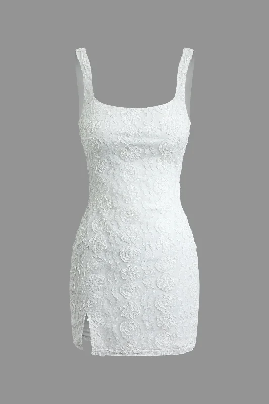 casual cotton mini dressesFlower Design Slit Tank Mini Dress
