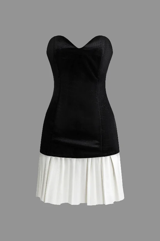 handmade mini dressesContrast Pleated Strapless Mini Dress