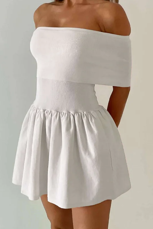 casual cotton mini dressesBasic Solid Off-Shoulder Mini Dress