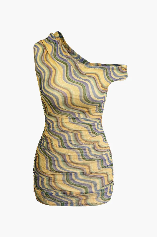 A line mini dressesAbstract Print Asymmetric Mesh Mini Dress