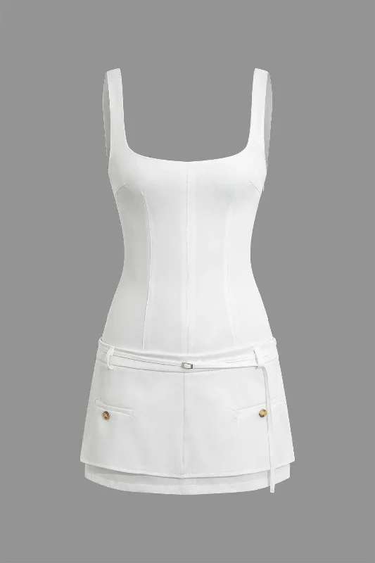 high low hem mini dressesSolid Sleeveless Layered Mini Dress
