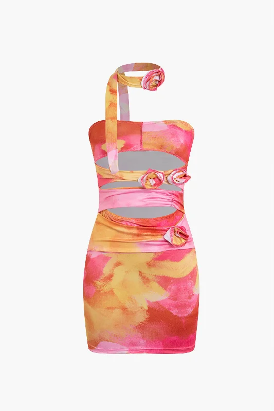 punk mini dressesTie Dye Cut Out Appliques Mini Dress