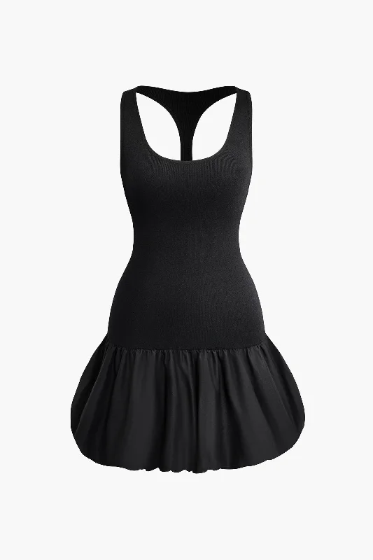 wrinkle resistant mini dressesPatchwork Tank Puffy Mini Dress