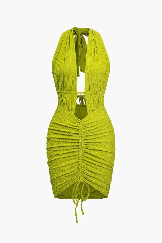 fairycore mini dressesSolid Cut Out Tie Back Drawstring Mini Dress