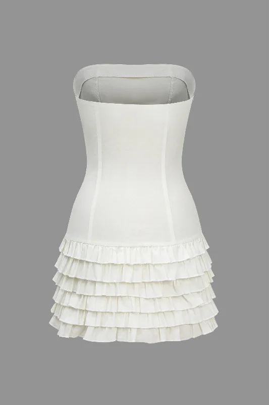 easy care mini dressesLayer Ruffle Strapless Mini Dress