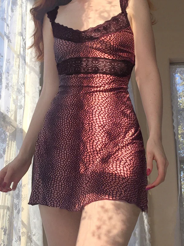 polka dot mini dressesLace Paneled Dalmatian Print Strap Mini Dress