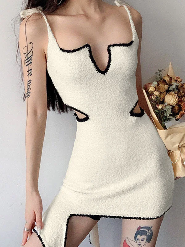 kawaii mini dressesCutout Tie Strap Knit Mini Dress