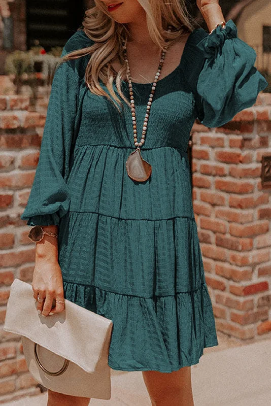 animal print mini dressesMist Green Bishop Sleeve Smocked Tiered Casual Mini Dress animal print mini dressesMist Green Bishop Sleeve Smocked Tiered Casual Mini Dress