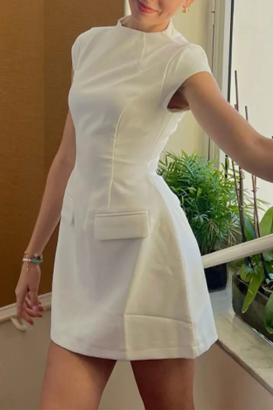 bridesmaid mini dressesMock Neck High Waist Mini Dress