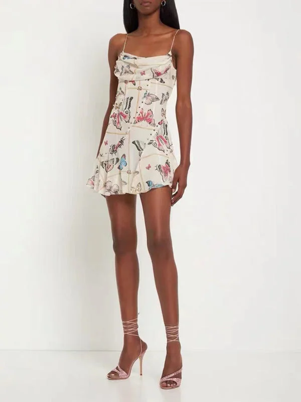 tiered mini dressesNew French style pure desire butterfly print suspender sexy backless dress tiered mini dressesNew French style pure desire butterfly print suspender sexy backless dress