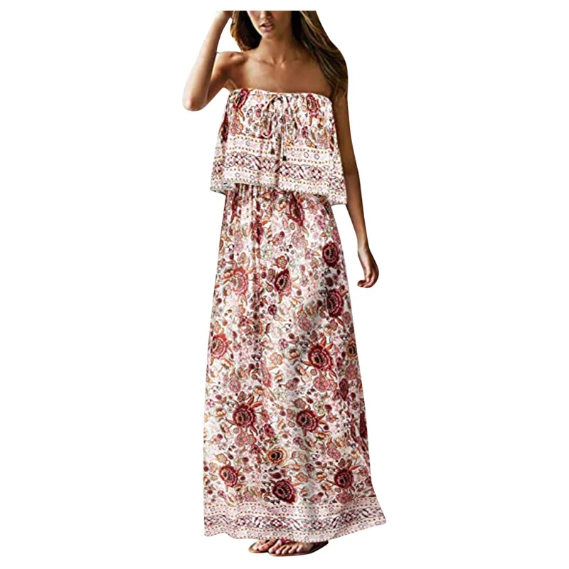 short sleeve mini dressesPadget Strapless Printed Mini Dress - Coral Pink