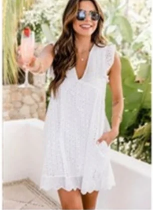 button down mini dressesPam Cotton Pocketed Tiered Eyelet Dress - White