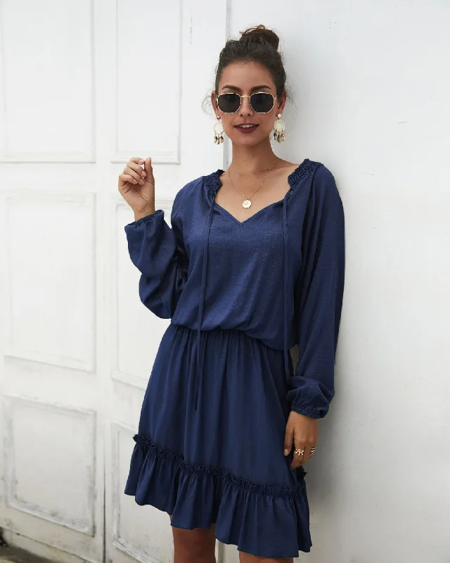 toddler mini dressesParos Textured Satin Balloon Sleeve Dress - Navy