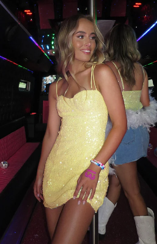 retro 80s mini dressesPenny Lane Yellow Sequin Mini Dress