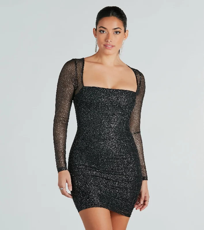 glitter mini dressesShiny Secrets Glitter Long Sleeve Mini Dress