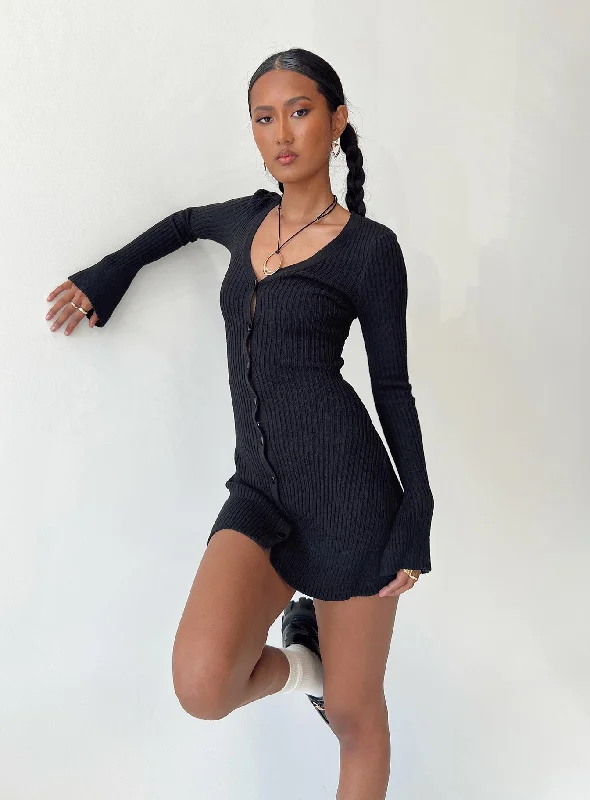 geometric print mini dressesWaldin Long Sleeve Mini Dress Black